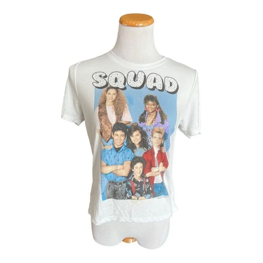 Womens Doe Saved by the Bell Y2K 1990s Squad Cropped Graphic Tee Shirt - Sz M